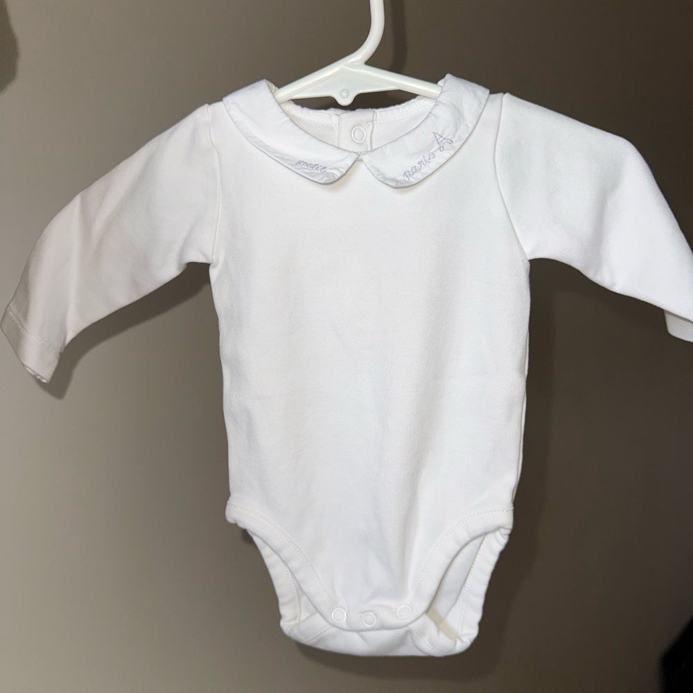 Jacadi Classic White Baby Collared Bodysuit